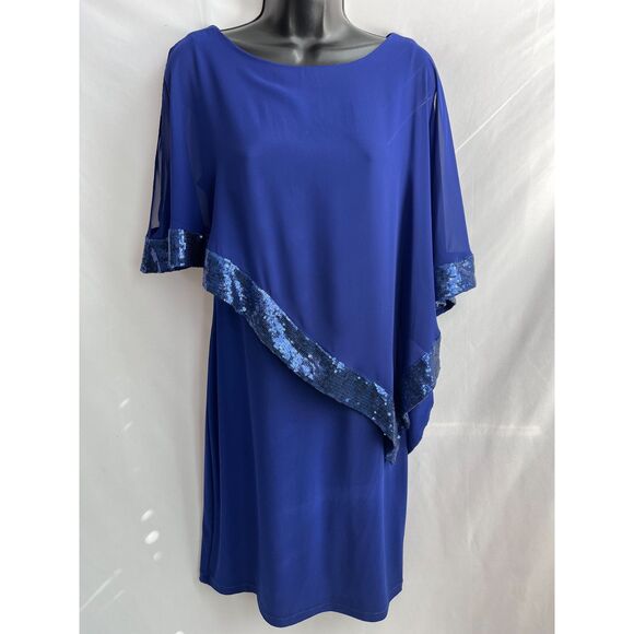 Scarlett Royal Blue Chiffon Shawl Cocktail Dress Sequin Trim Midi Size 6 Formal - Picture 1 of 12